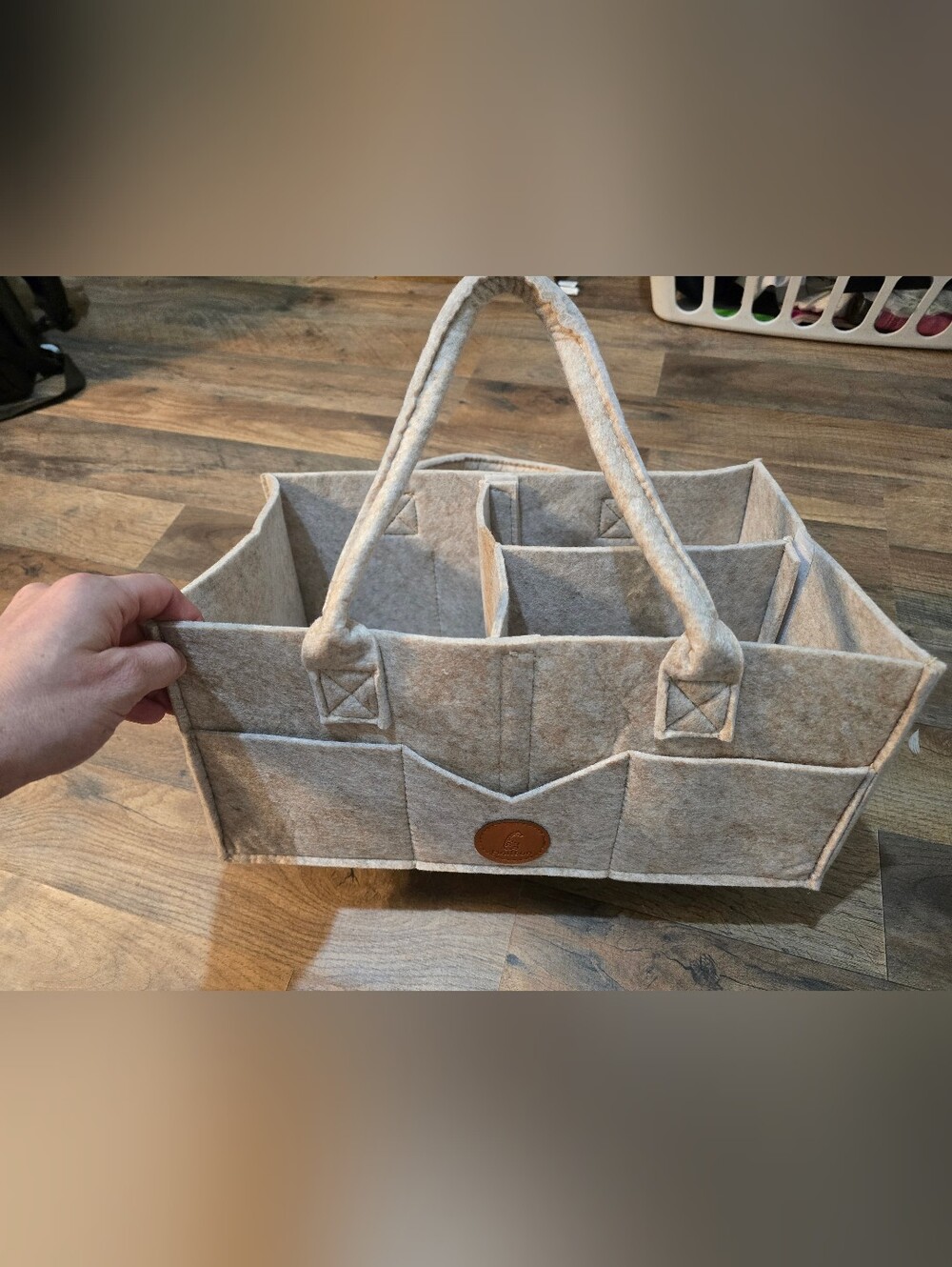 Felt Diaper Organizer Tote with Handles - Light Gray